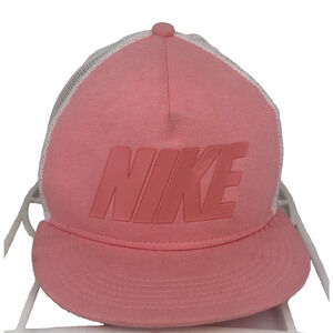 Nike Pink White Mesh Trucker Hat Baseball Cap Snapback Block Letters Adjustable